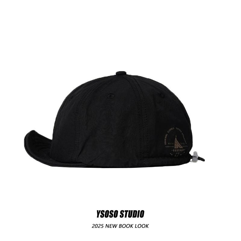 Quick-Dry Lightweight Breathable Baseball Cap Men Women Outdoor Sun Protection Short Brim Retro Print YS Soft Peak Cap - Black