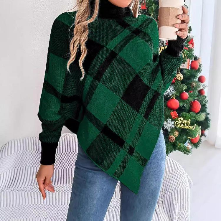 

Vintage Christmas Chequer Knitwear Cardigan Sweater Stand Collar Loose Long Sleeve Top Autumn Winter L зелёный