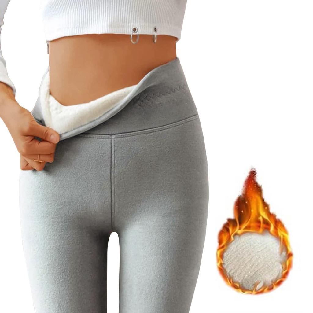 Women's High Waist Casual Pants Solid Color Fleece Thermal Leggings Winter Long Fleece Trousers Plush Running
