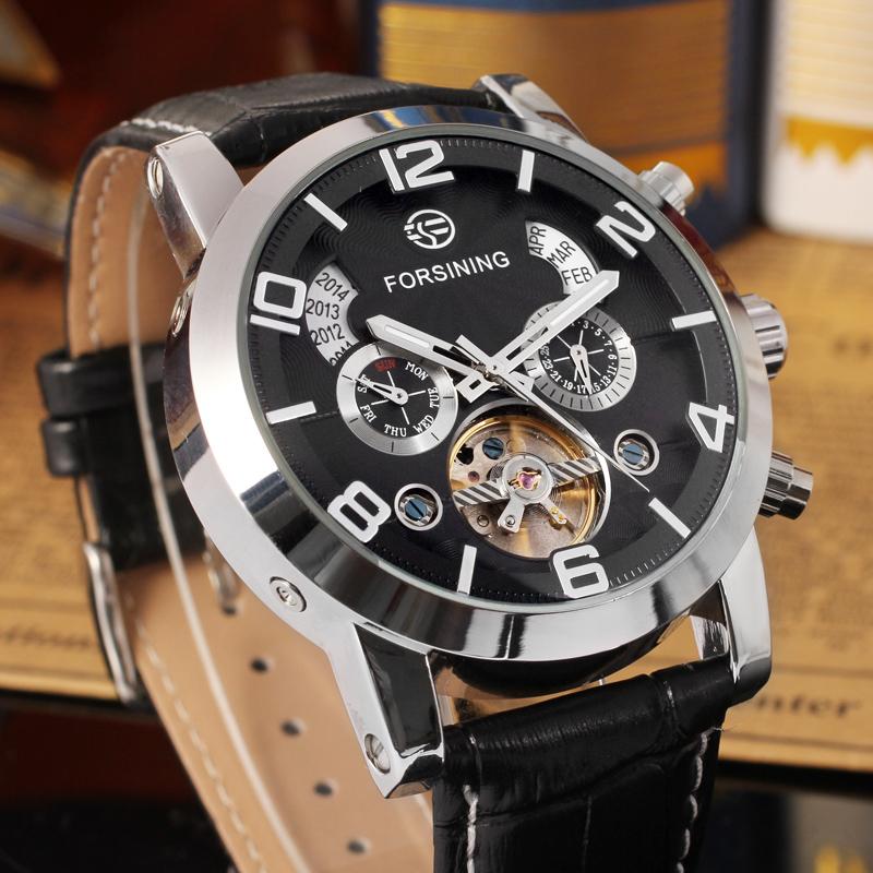 Forsining 165A Forsining Tourbillion Fashion bracelet Clock Multi Function Display Mens Automatic Mechanical Watches christmas