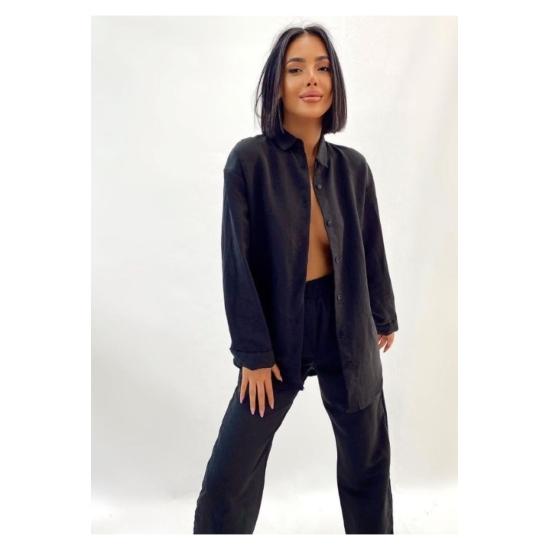 Costum dublu damă Cămașă de in Set pantaloni elastici