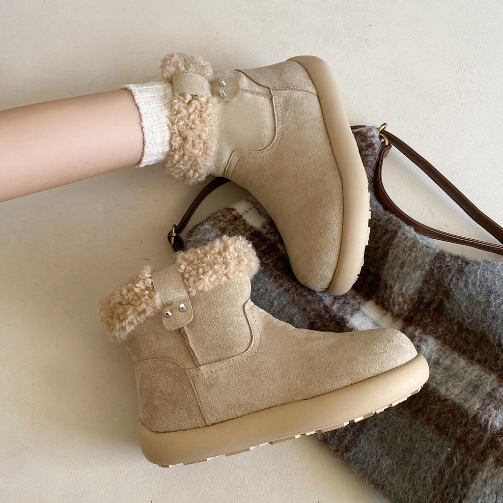 Snow boots women's winter new velvet thickened fur integrated lamb wool cotton shoes children's warm short boots