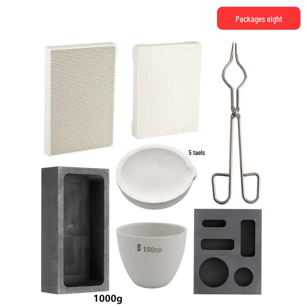 Jewelry Accessory Set: Gold Melting Crucible, Tongs, Firebrick, Graphite Rod, Oil Pan, Gold Beating Tools, Stainless Steel