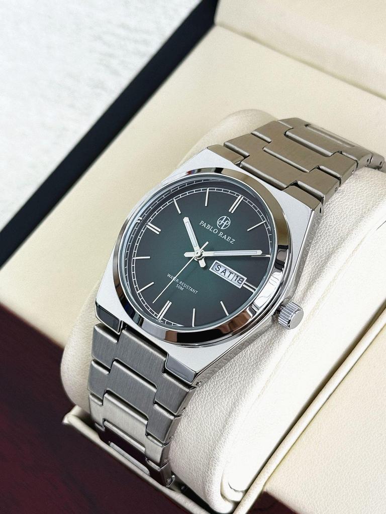 PABLO RAEZ Steel Band Men's Wristwatch with Double Calendar and Butterfly Buckle - Stylish & Trending Casual Business Watch