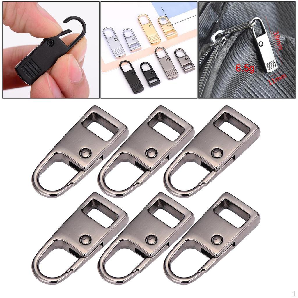 6 Detachable Zip Fixer Replacement Zipper Tags Repair , Universal Puller Set