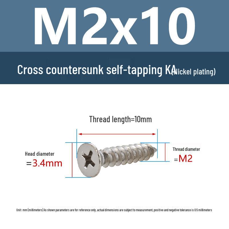 YiguYigu Nickel-Plated Phillips Flat Head Self-Tapping Screws M1-M5, Carbon Steel