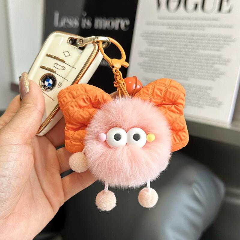 Söt rex kanin hår rosett brikett elf hänge väska docka hänge tecknad docka bil nyckelring