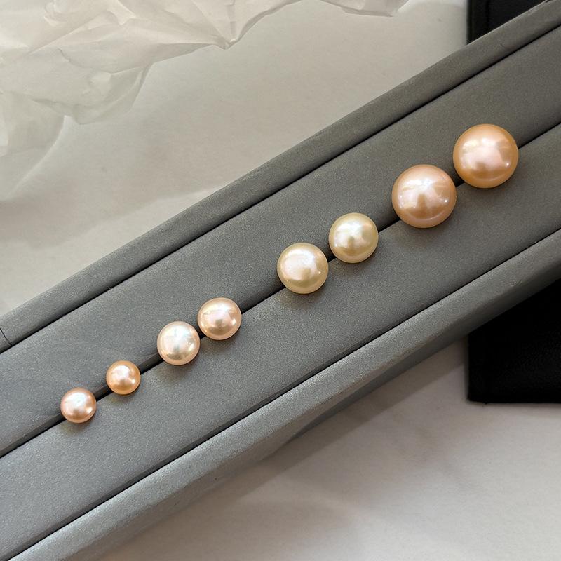 Silver Needle Cherry Blossom Pink Tiannu Flat Round Steamed Bread Pearl Stud Earrings Women'S Light Luxury High-End Temperament Atmospheric Earrings