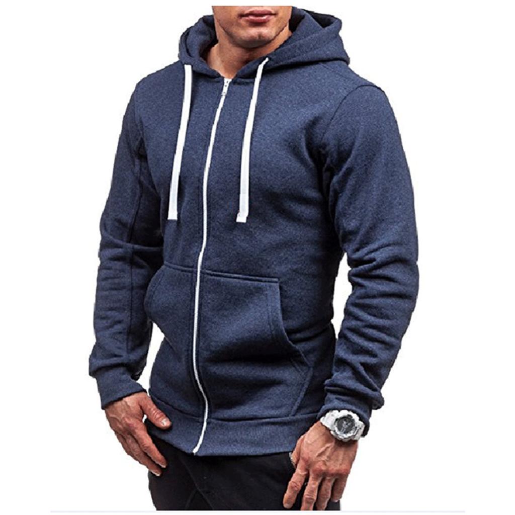 Sudadera con capucha de manga larga con cremallera de color para hombre