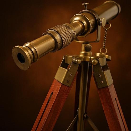 Nautical Brass Telescope with Wooden Tripod Stand, Home Decor