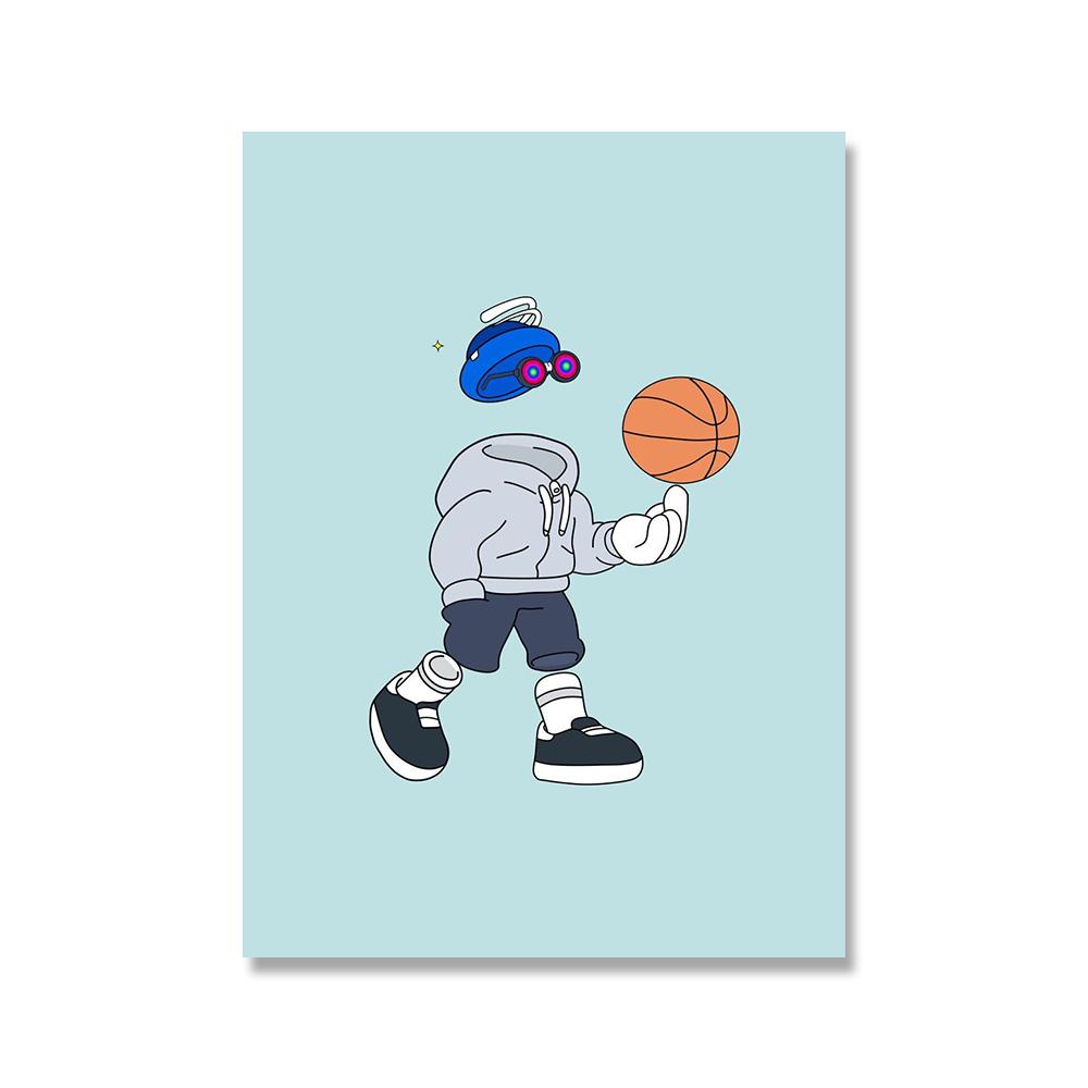 

Милый мультяшный баскетбольный постер художественная печать невидимый мальчик играет в уличный мяч бокс холст картина картина детская комната домашний декор 21x30cm No Framed