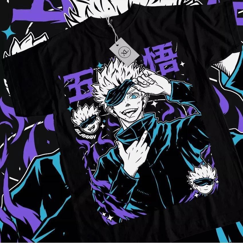 Anime Jujutsu Kaisen Gojo Satoru Blahhh Black Tshirt S