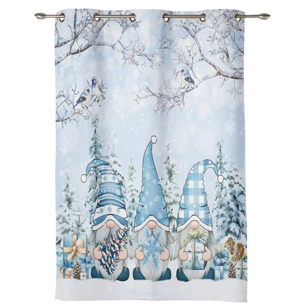 Christmas Winter Snowflake Dwarf Blue Window Curtains Decor Home Bedroom Kitchen Living Room Ornament Xmas Gifts Navidad Curtain Polyester Ideal For