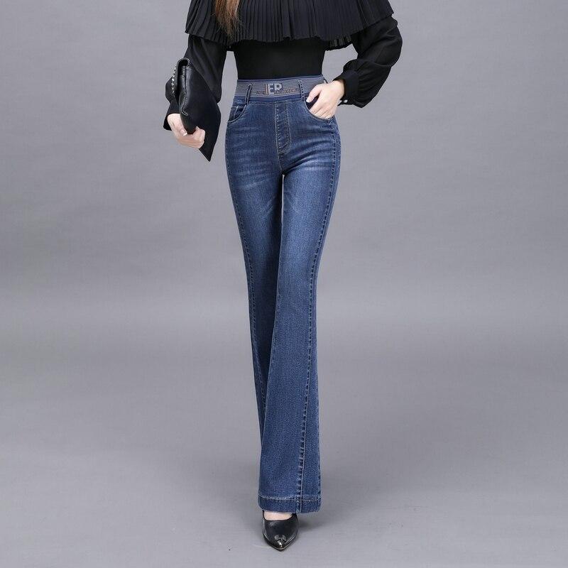 

Осень-зима, новая мода, теплые облегающие винтажные брюки, темпераментные повседневные расклешенные брюки, эластичные джинсовые брюки с высокой талией, женские брюки XXL