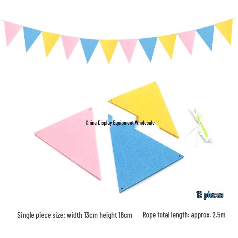 Triangle Flag Bunting for Kindergarten Decoration - Children's Room & Birthday Party Decor with Girlish Heart Design