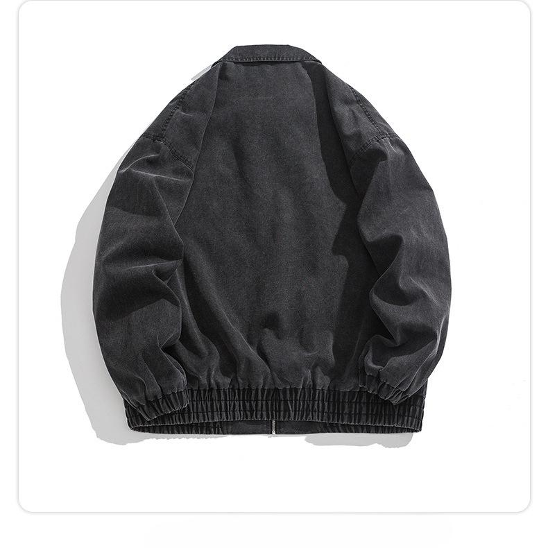 Džínová Bunda Pánská Retro Trend Podzim Nová Klopový Jednobarevná Univerzální Pracovní Bunda Podzimní a Zimní Trend