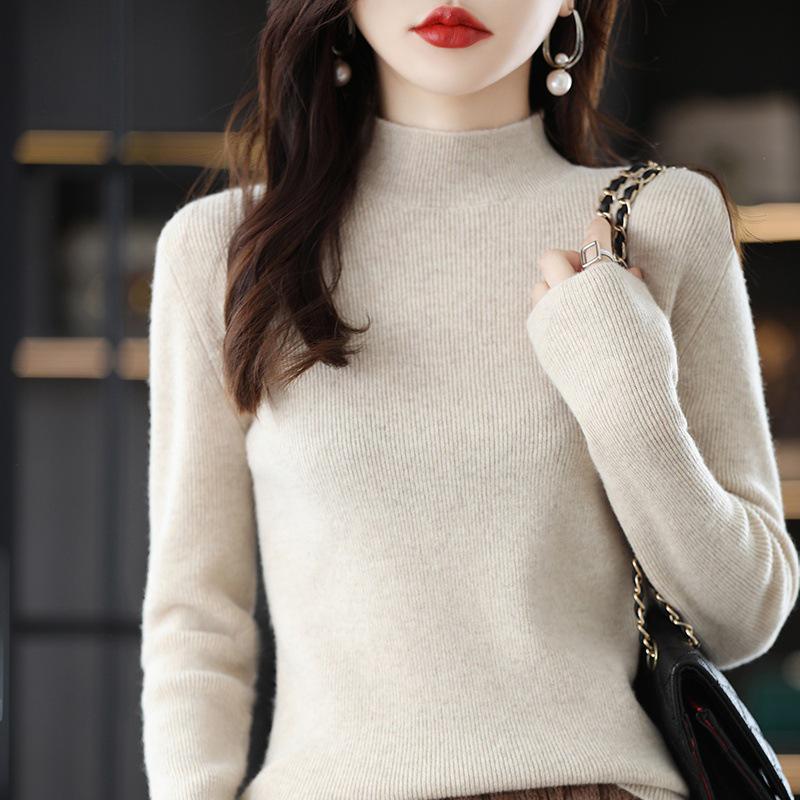 2023 Women's High Neck Pure Wool Knit Sweater - Autumn/Winter Base Layer