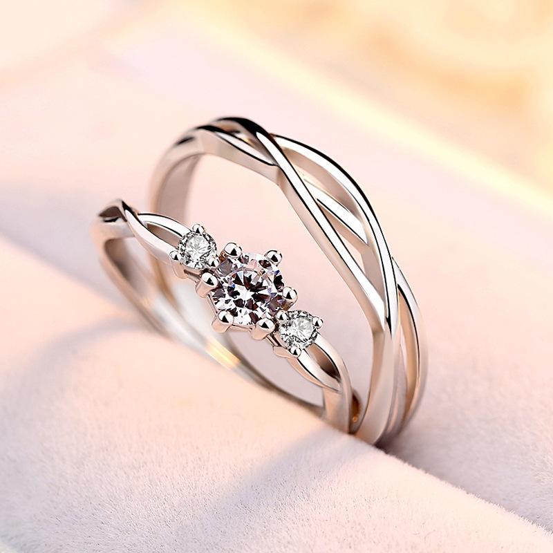 2Pcs/sets Geometric Love Heart Zircon Rings Paired Rings for Couple Promise Matching Wedding Ring Set Senior Designer Jewelry