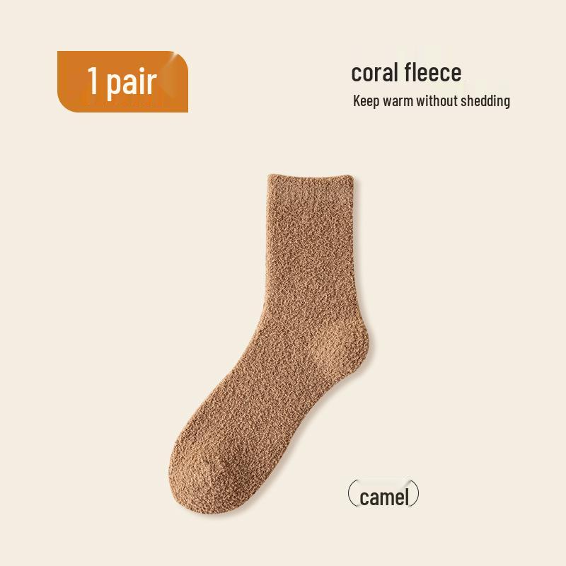 Women's Thick Coral Fleece Mid-Tube Socks: Warm, Non-Shedding, Solid Color – Perfect for Maternity and Floor Wear