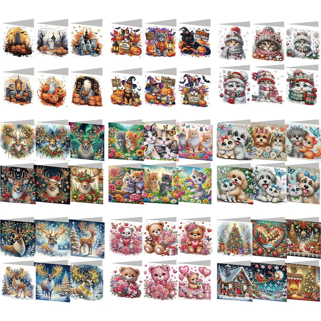 6PCS DIY Animal Pattern Diamond Painting Greeting Card Set Diamond Art Greeting Cards Creative Birthday & Thanksgiving Card Kit