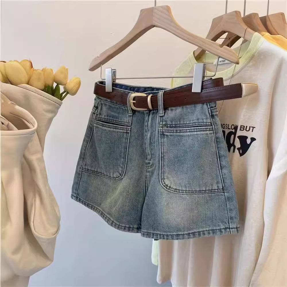 Women's 2023 High-Waist A-Line Denim Shorts with Double Pockets