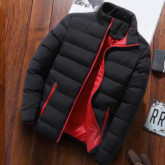 Men Parkas Solid Color Padded Stand Collar Long Sleeve Loose Thickened Autumn Winter Zipper Pockets Jacket Streetwear