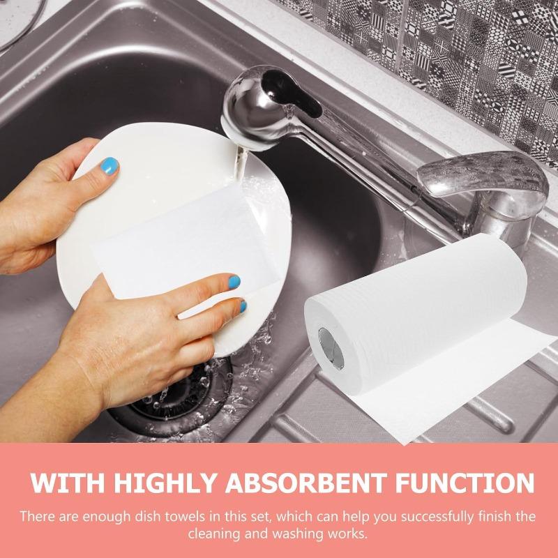 Washable Kitchen Paper Towels, 25×25CM Dual-Use Dry & Wet Cleaning Cloth, Disposable Dishwashing Wipes for Household Cleaning