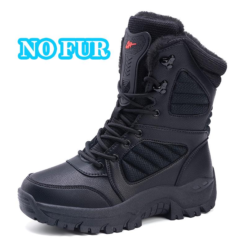 Fashion Outdoor Mens Motorcycle Boots Lace Up Mountaineering Shoes Non-Slip Male High-top Hiking Shoes Warm Plush Fur Winter Boots Botas
