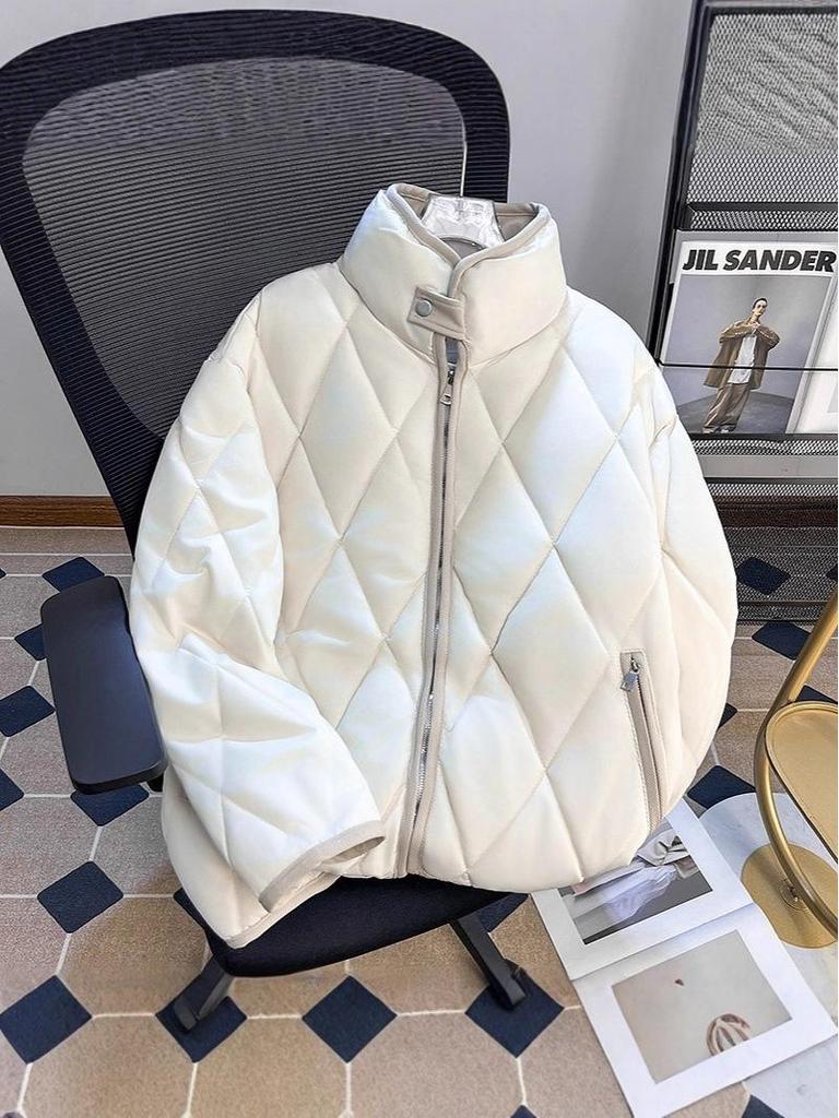 Men's Retro Diamond-Quilted Cotton Jacket - Warm, Loose Fit, Stand Collar Winter Style