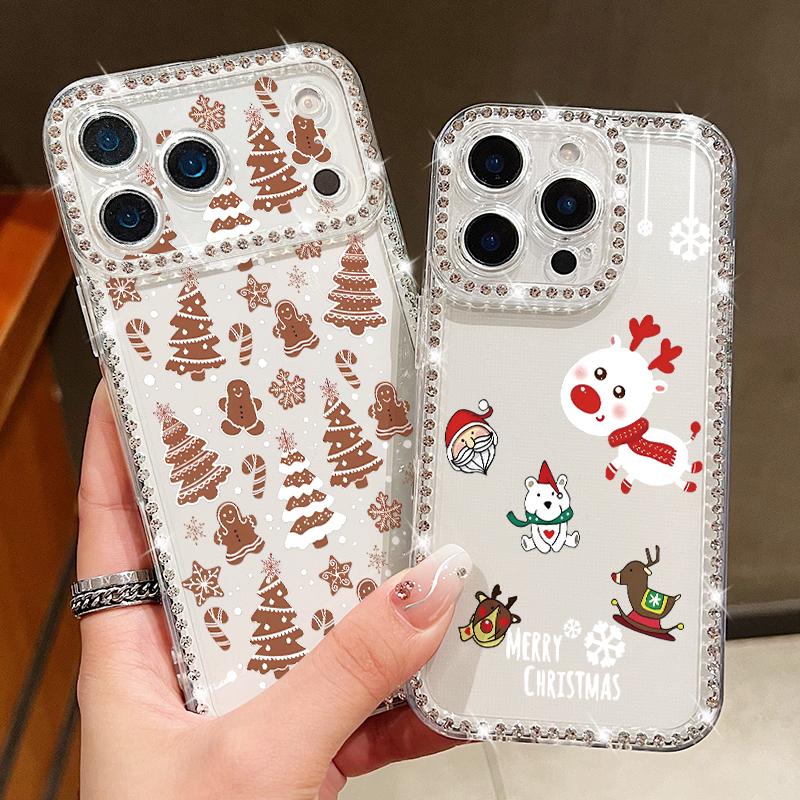 For iPhone 16 Pro Max Case Christmas Tree Pattern Diamond Cover For iPhone 17 Aiir 15 14 13 16 17 16e Funda iPhone17 Pro Max