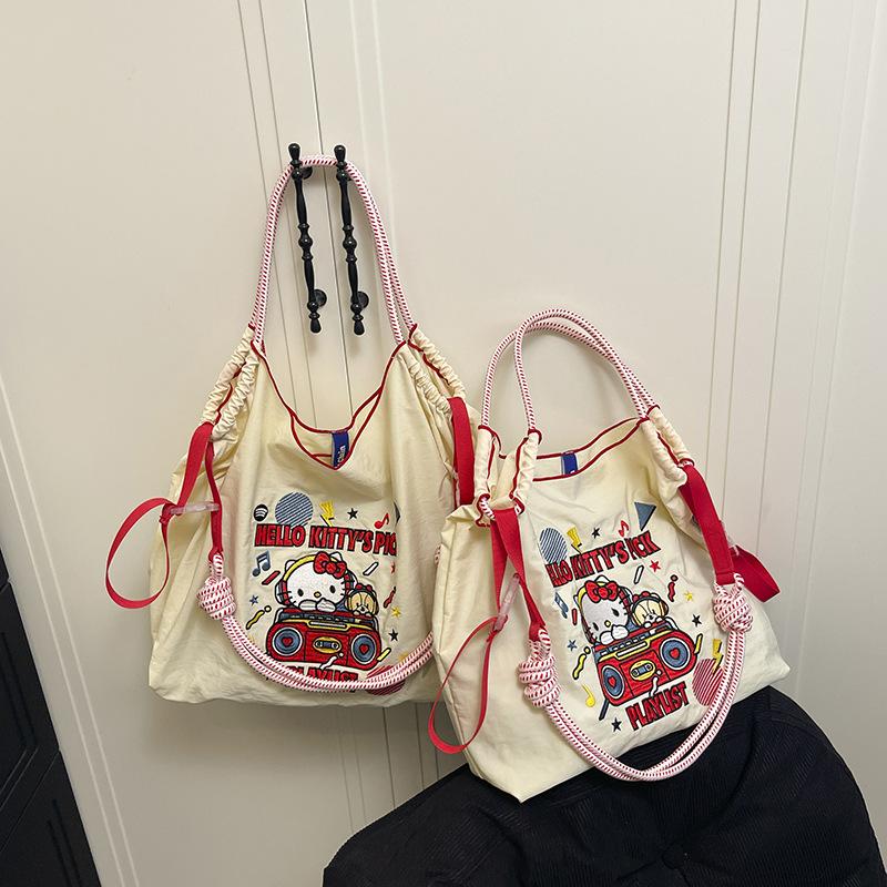 Environmentally Friendly Bag, Embroidered Hand-held Shoulder Bag, New Large Capacity Versatile Shopping Bag, Nylon Bag, KT Cat Crossbody Bag