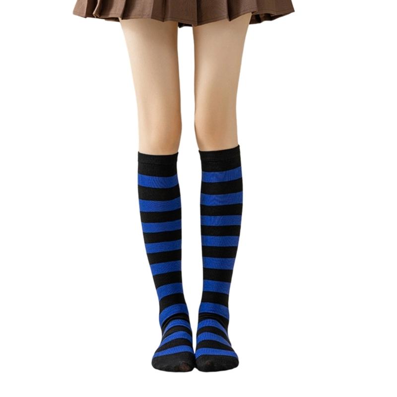 Elastic Stripes Thigh Socks For Women Breathable Long Stripes Socks Practical Overknee Stockings Casual Outfit Essential