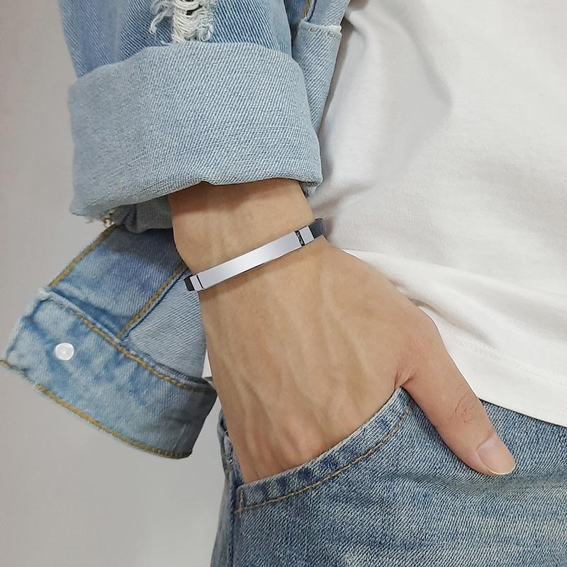 Simple Engraving ID Men Bracelet For Classic Male Leather Stainless Steel Bracelet Unique Unisex Custom Gift