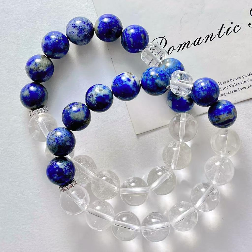 12Mm Retro Large Particle Natural White Crystal Lapis Lazuli Contrasting Color Bracelet Bracelet.