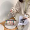 Trendy Street Style Canvas Tote Bag Colorful Stripes Medium Shoulder Bag