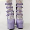 Fashion Lolita Cute Purple/pink Leather Buckle Sandals Hot Girl Thick Heel Large Size High Heels 2025 New Hollow Chunky Heel Sandals