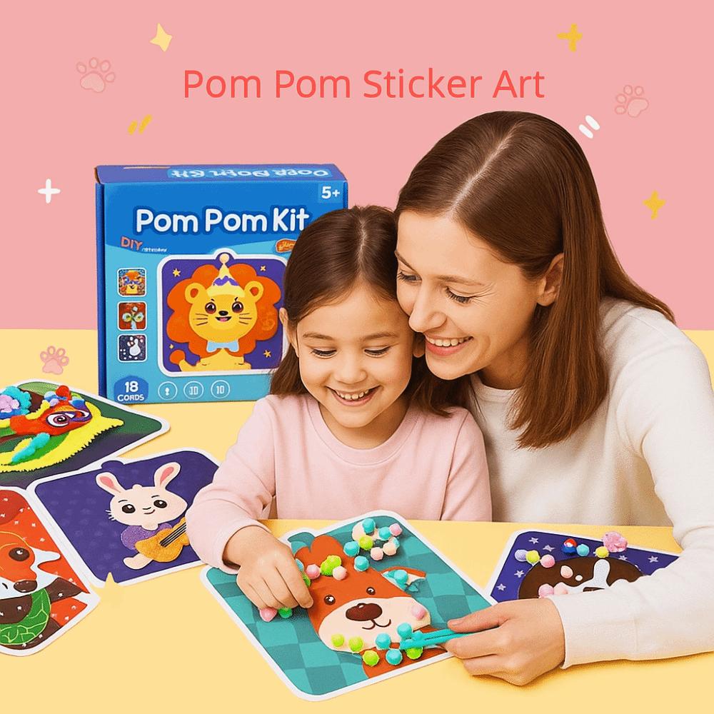 Hairball Children's Sticker Book Educational Pompom Crafts Toy Animal Pompom Art Kit  Kids Activity