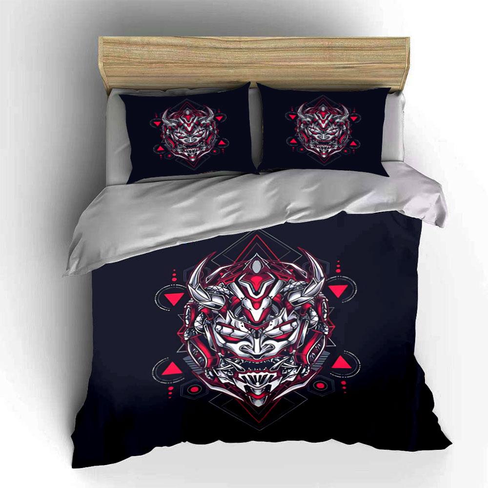Samurai Demon Art Set Decor Bedding Set With 1 Duvet Cover 2 Pillowcases Single Double King Queen, Gift