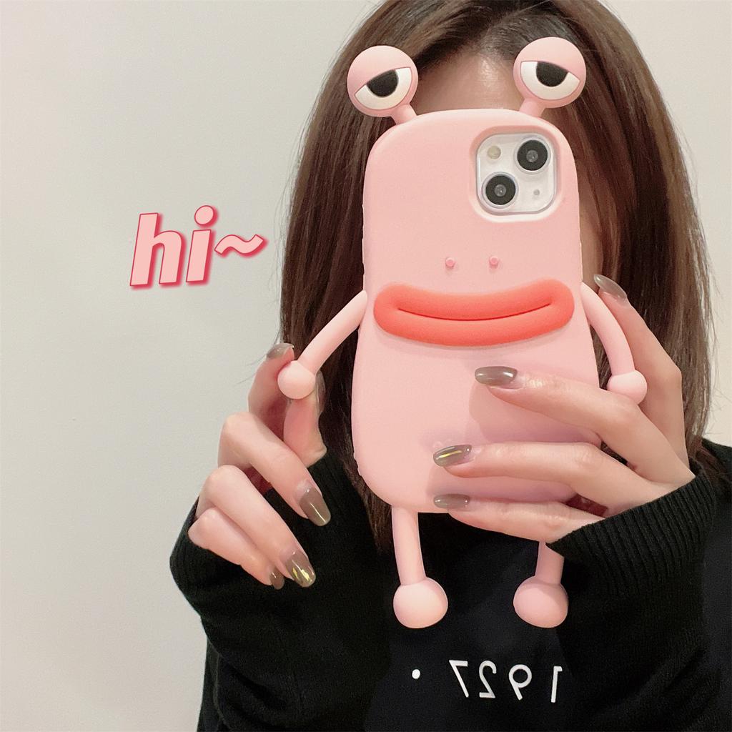 For iPhone 15 Silicone Case Cute Sausage Mouth Frog Design Shockproof Phone Back Cover