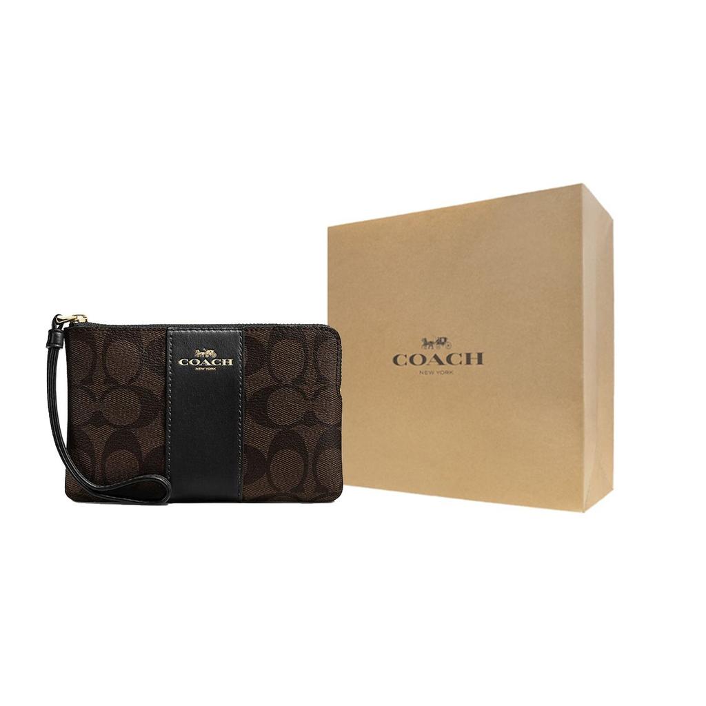 Coach Corner Zip 16 Top Zip Closure Coated Canvas And Recycled Leather Clutch Women Clutch Brown Black CS602-IMAA8