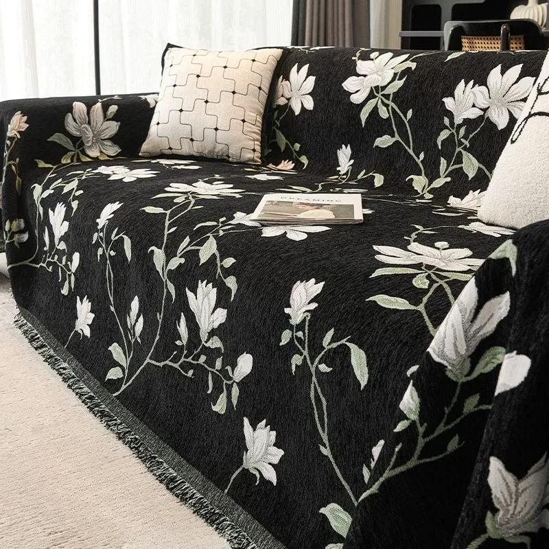 Sofa Cover Vintage American Style Chenille Sofa Towel Anti Cat Scratch Light Luxury Cushion Cover Blanket Home Textile