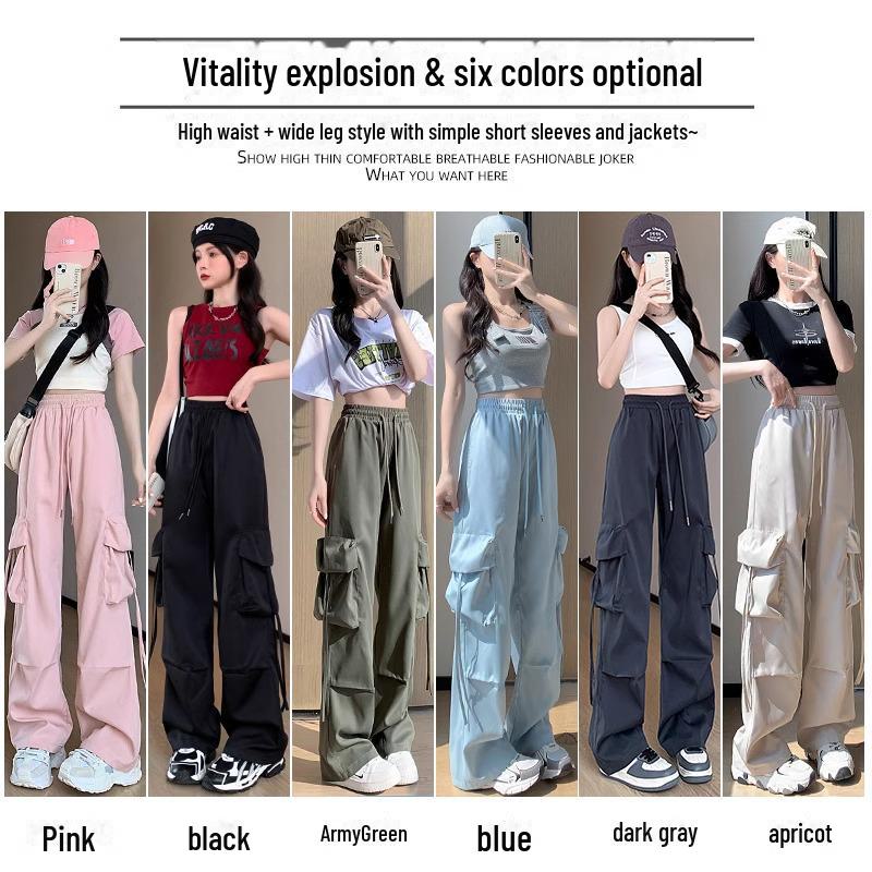 Women's Quick-Dry Pink Parachute Overalls - High-Waisted, Wide-Leg Casual Sports Pants for Spring/Summer 2024