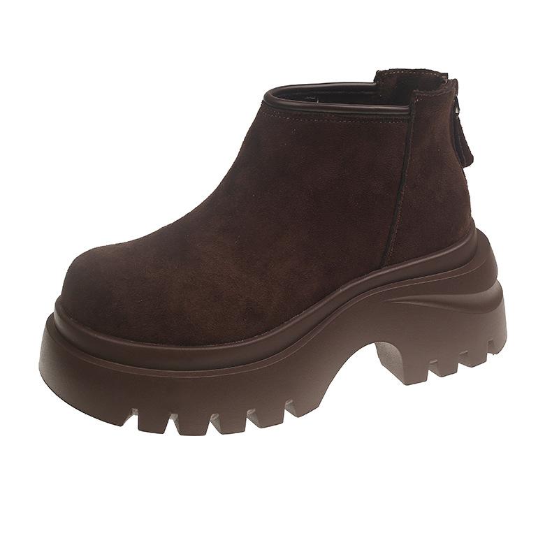 Thick-soled Snow Boots Women's 2025 Autumn and Winter New Velvet Thickened Versatile Matte Soft Leather Short Boots Casual Fashion Boots