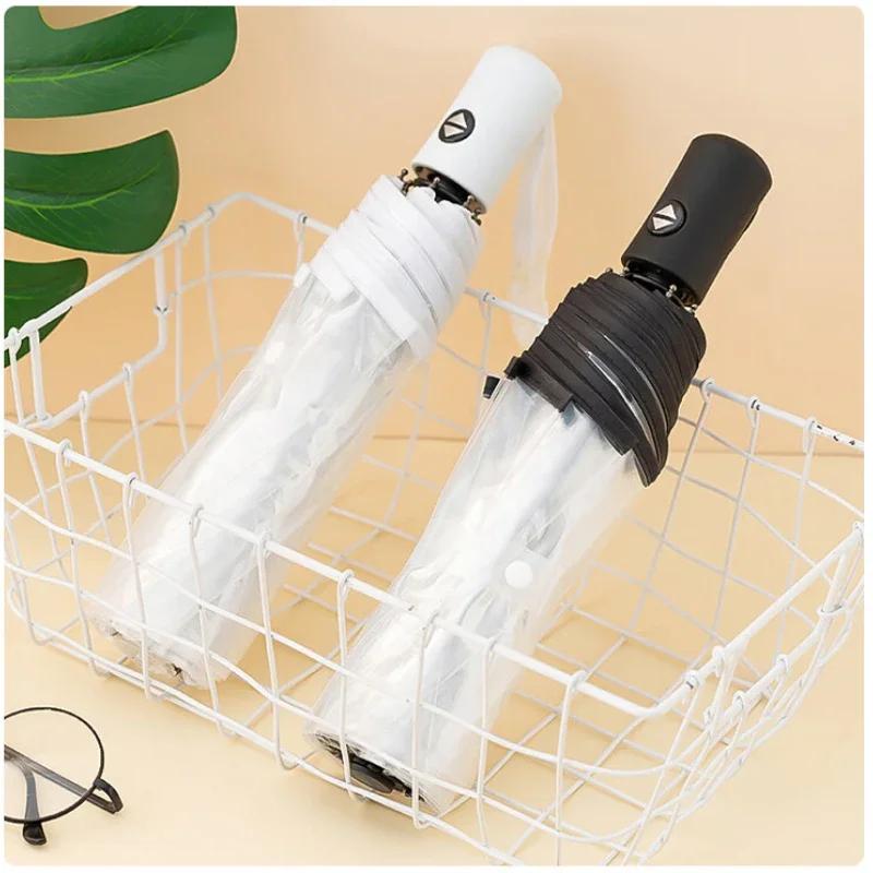 8-bone Transparent Umbrella with Automatic Folding Thick and Sturdy Clear Umbrella Light Travel Umbrella Elegant Rain Gear