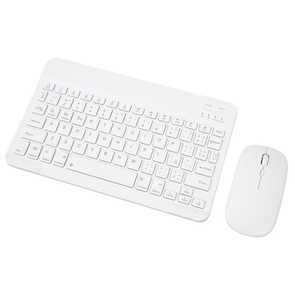 Tablet Spanish Keyboard and Mouse Ultra Slim Sensitive Operation Bluetooth Keyboard Mouse Combo for Cell Phones PC White