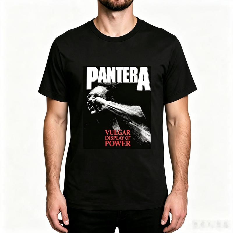Pantera Vulgar Display of Power Vintage Heavy Metal Album Graphic Black T Shirt for Unisex Unisex Classic Rock Band Tee Casual