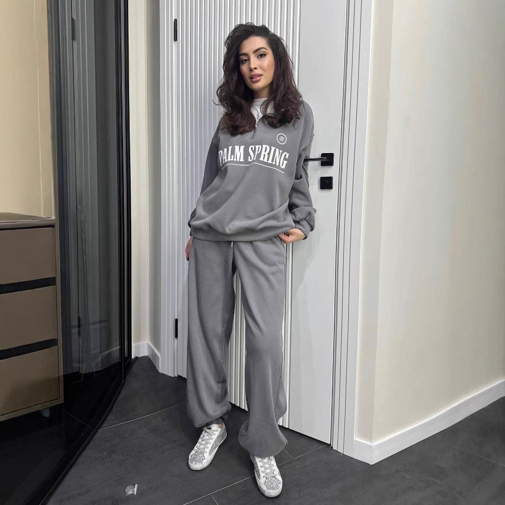 2024 Autumn Women's Fashion Print Casual Loose Sports Pants Two-Piece Set