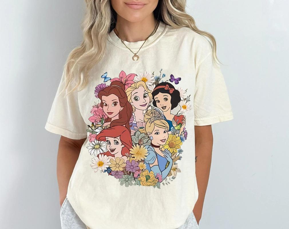 Princess Characters Flower Shirt Floral Princess Group Sweatshirt Comfort Colors Tee Magic Kingdom
