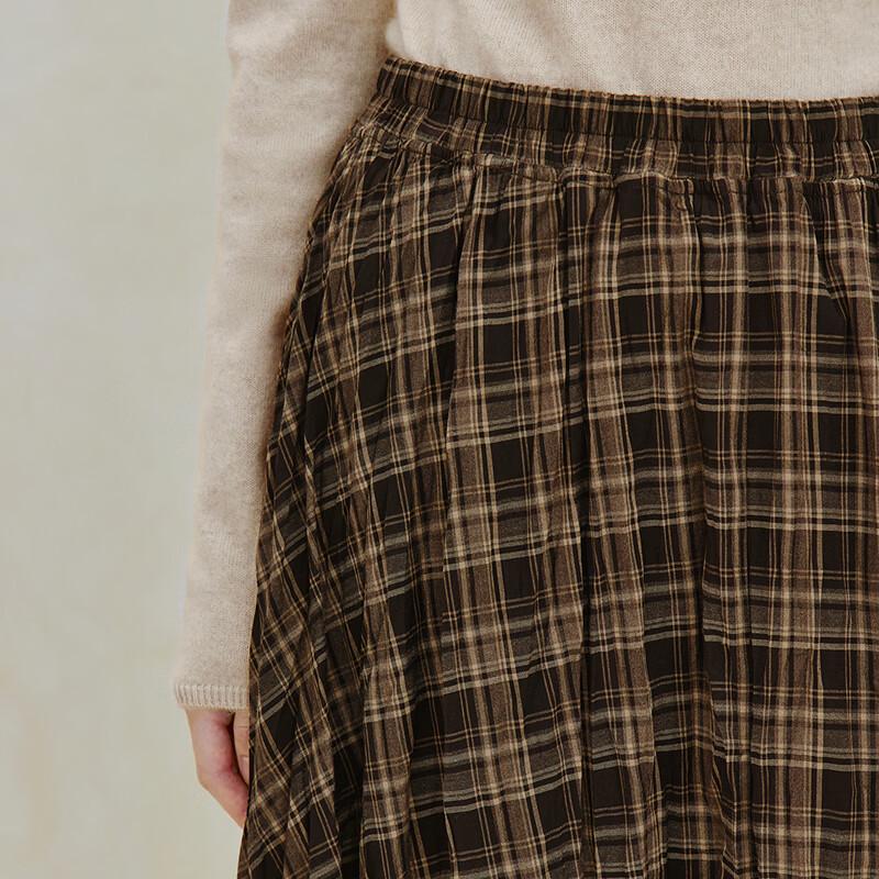 INMAN Retro Pleated Plaid A-Line Skirt