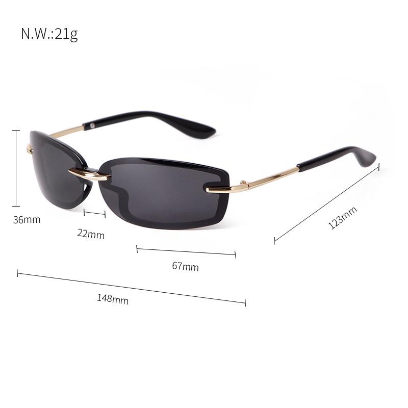 Trendy Y2K Rectangle Sunglasses Women Men Luxury Brand Designer Futurist Silver Lens Sun Glasses Green Rimless Shade S207